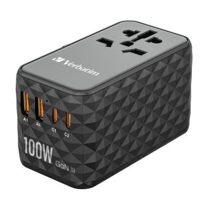 Адаптер Verbatim UTA-06 GaN III Universal Travel Adapter with 2 x USB-C PD 100W & QC 4+ / 2 x USB-A QC 3.0