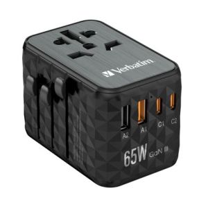 Адаптер Verbatim UTA-05 GaN III Universal Travel Adapter with 2 x USB-C PD 65W & QC 4+ / 2 x USB-A