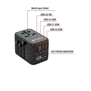 Адаптер Verbatim UTA-05 GaN III Universal Travel Adapter with 2 x USB-C PD 65W & QC 4+ / 2 x USB-A