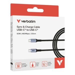 Кабел Verbatim Sync & Charge USB C to USB C 60W 120 cm